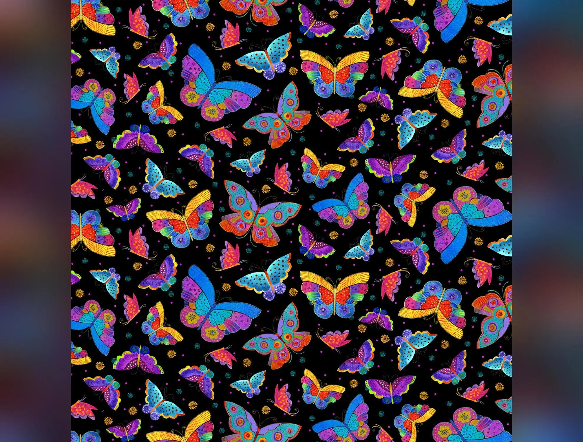 Fantasticats | Digital Flutterbyes Black by Laurel Burch for Clothworks | Y4344-3
