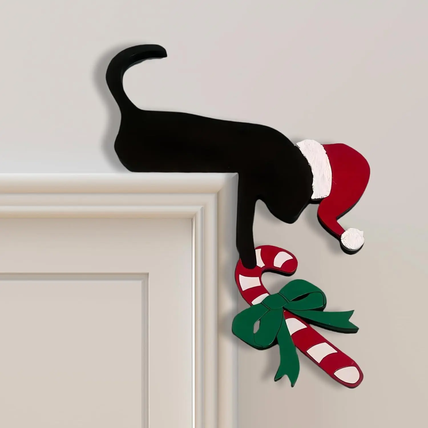 Christmas Door Topper Holiday Home Decor Funny Snowman Santa Claus Top Door Frame Corner Sign Decorations, Windows Walls DIY Craft for Christmas Party Ornament (Cat) Sanmtang Gift Room