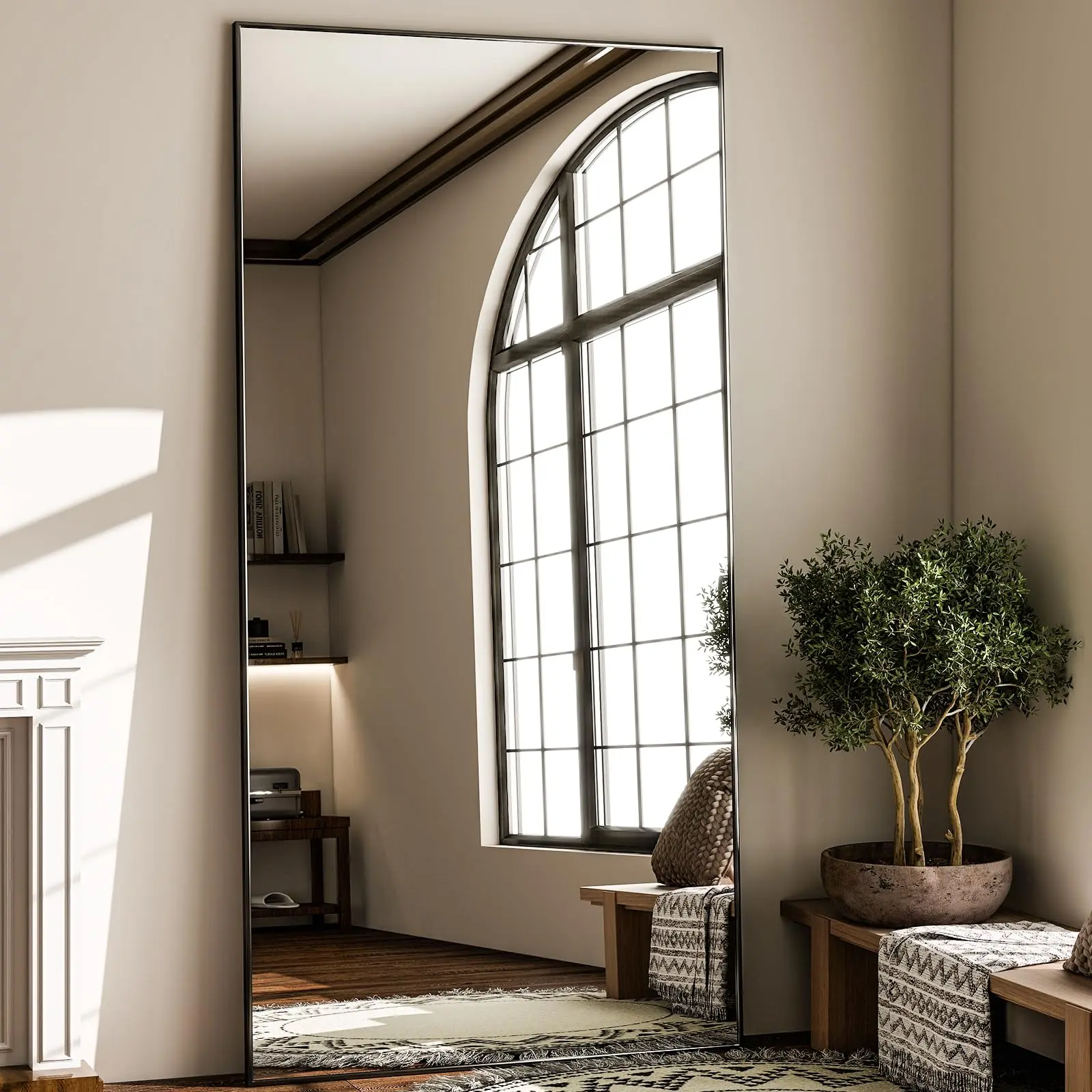 71x26in Arch Black Full Body Mirror - Lightweight Durable Aluminium Alloy Thin Frame, Hanging/Standing Indoor Furniture for Bedroom Wall Decor, Floor/Lean Wall Use, 71x26in-arch-bk Mirrors, 71"X26"