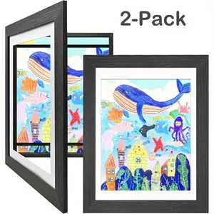 2pcs A4 Art Frames with Front Opening - Foldable,School Drawing Projects Storage, Horizontally and Vertically WallHanging, Artwork Frames Changeable Display, Picture Display for Home& Office Decor, Perfect Birthday Gift Photo Decorating Black Box