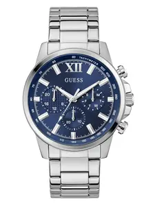 GUESS Male Silver-Tone and Blue Multifunction Watch