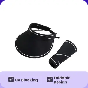 2026 Women Wide Brim Shell Visor Hat, Foldable Hollow Top Black Lining Sun Hat, Summer Outdoor UV Blocking Empty Top Headwear