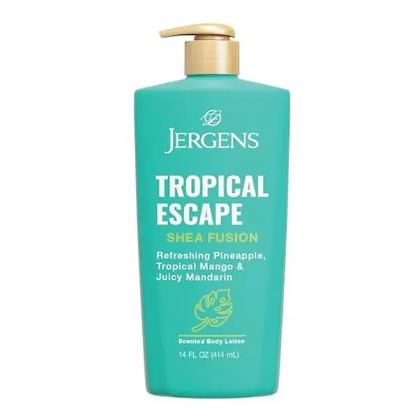 Jergens Shea Fusion Tropical Escape Body Lotion, Shea Butter, 14 fl oz | Moisturizer for Dry Skin, Scented Body Lotion, Vitamin E, Shea Butter Lotion, Daily Hydration