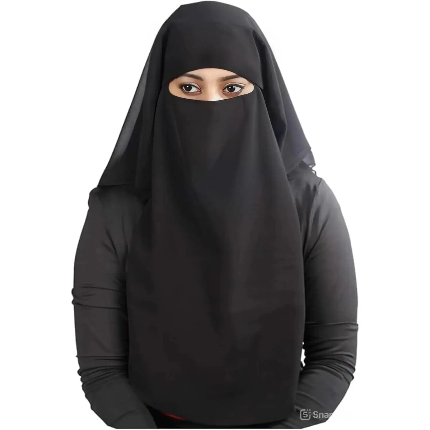 3-Layer Saudi Niqab for Women - Breathable Georgette, Full Veil, Adjustable & Modest, All-Season Wear (1pc)