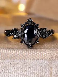 Luxury Female Balck Oval Zirconia Stone Wedding Jewelry Promise Love Engagement Rings For Women