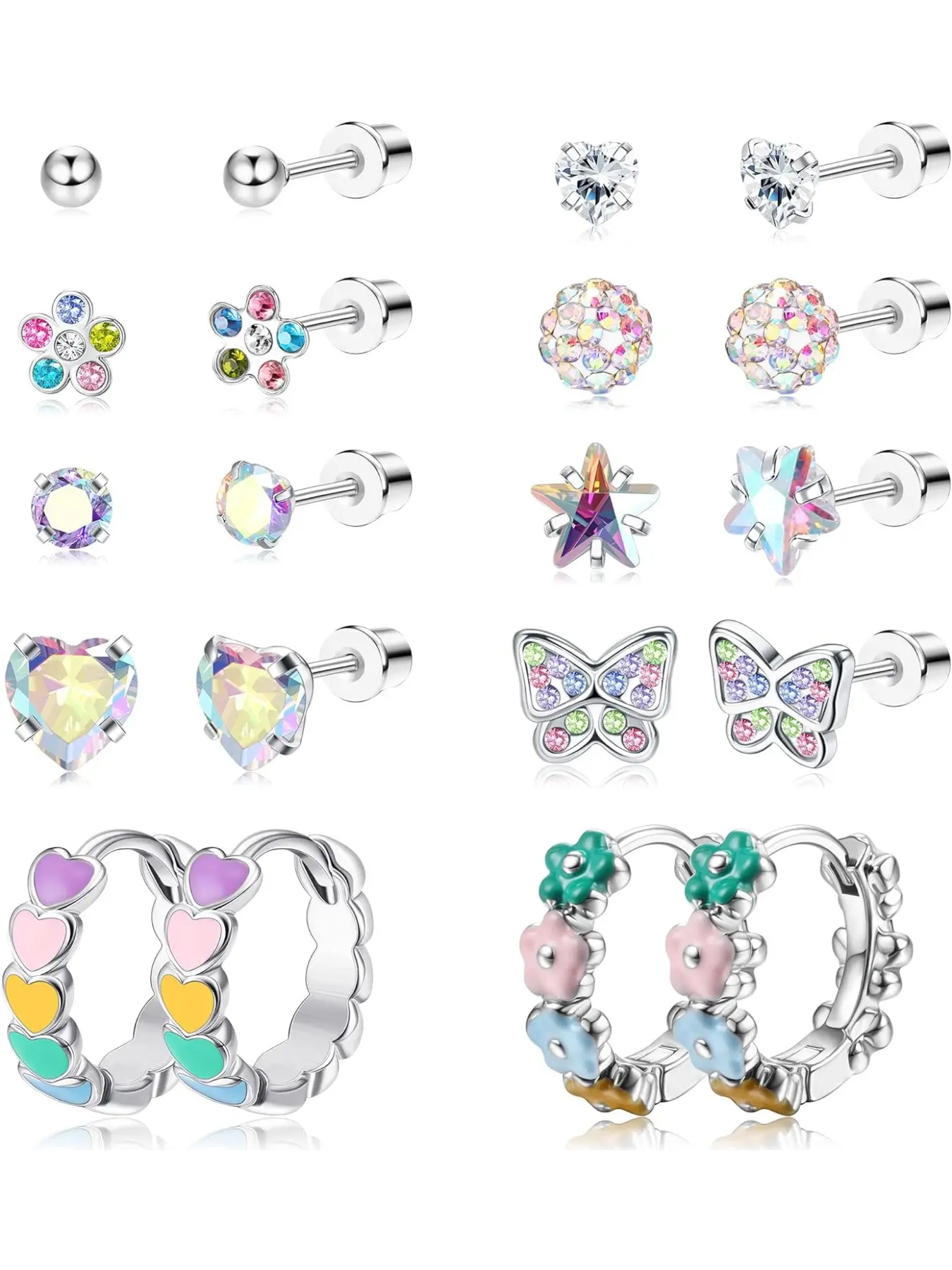 Hypoallergenic Earrings for Girls Women Surgical Steel Cute Baby Kids Toddler Earrings Screw Back earring Stud Hoop Earrings Ear Studs Stack Set 10Pairs Christmas Gifts Dainty Lightweight Hoops Stainless Steel Earrings