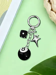 A star&sieve&billiards design keychain, fashionable DIY acrylic men's and women's car keychain, fashionable aluminum alloy stainless steel chain, birthday gift accessories, bag accessories, Keychain Charm