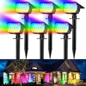 Upgrade RGB Landscape Spotlights,Christmas Solar Outdoor Lights with RGB Cycle Color Changing/Warm White/7 Fixed Color,Brighter with Light-gathering Concave Lens,Auto ON/OFF & Waterproof for Walkway Backyard Patio Yard Garden Halloween Accent Lightingng
