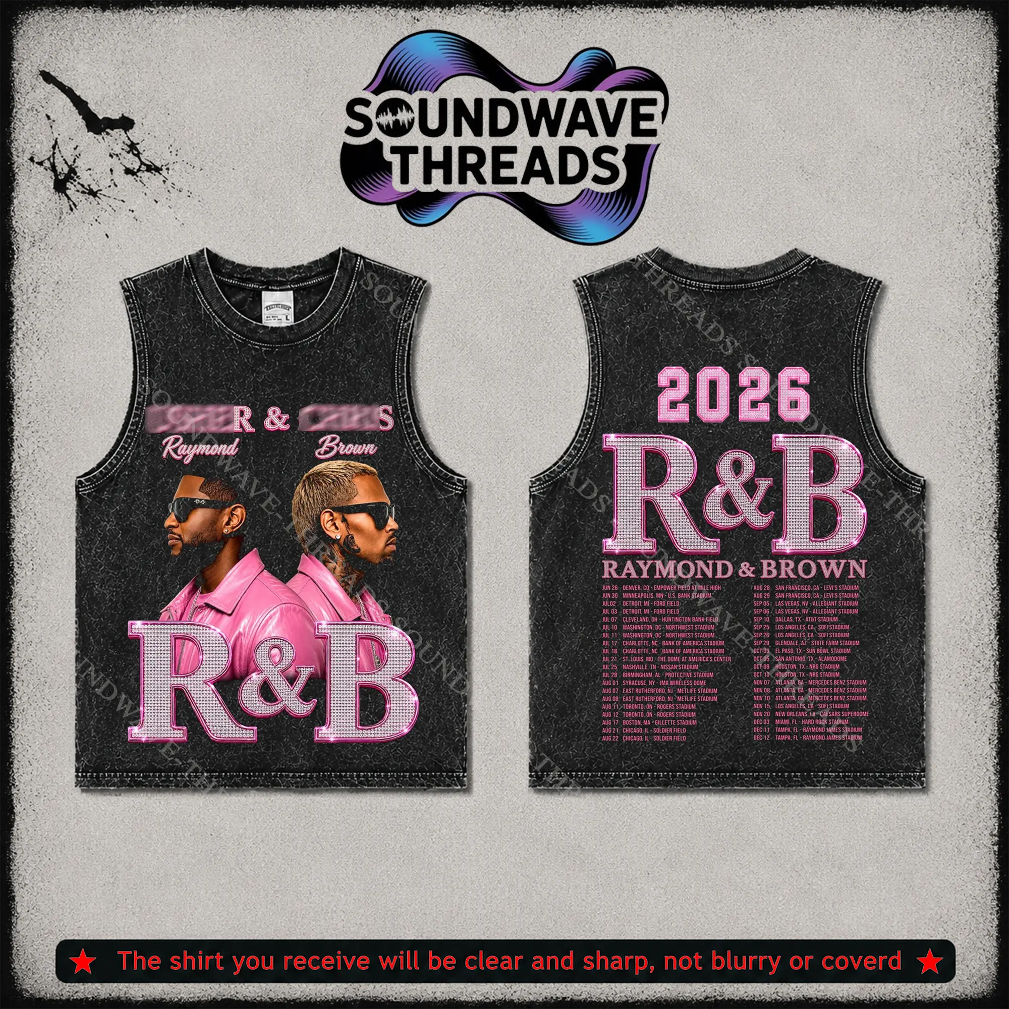 The R&B: Raymond & Brown Date Tour 2026 Pink Premium Acid Washed 100% Tank Top T-Shirt, R&B Music Duo Graphic Tee, Urban Hip Hop Soul Streetwear Shirt, Concert Tour Merch, Gift for R&B Fans, Vintage Music Tee