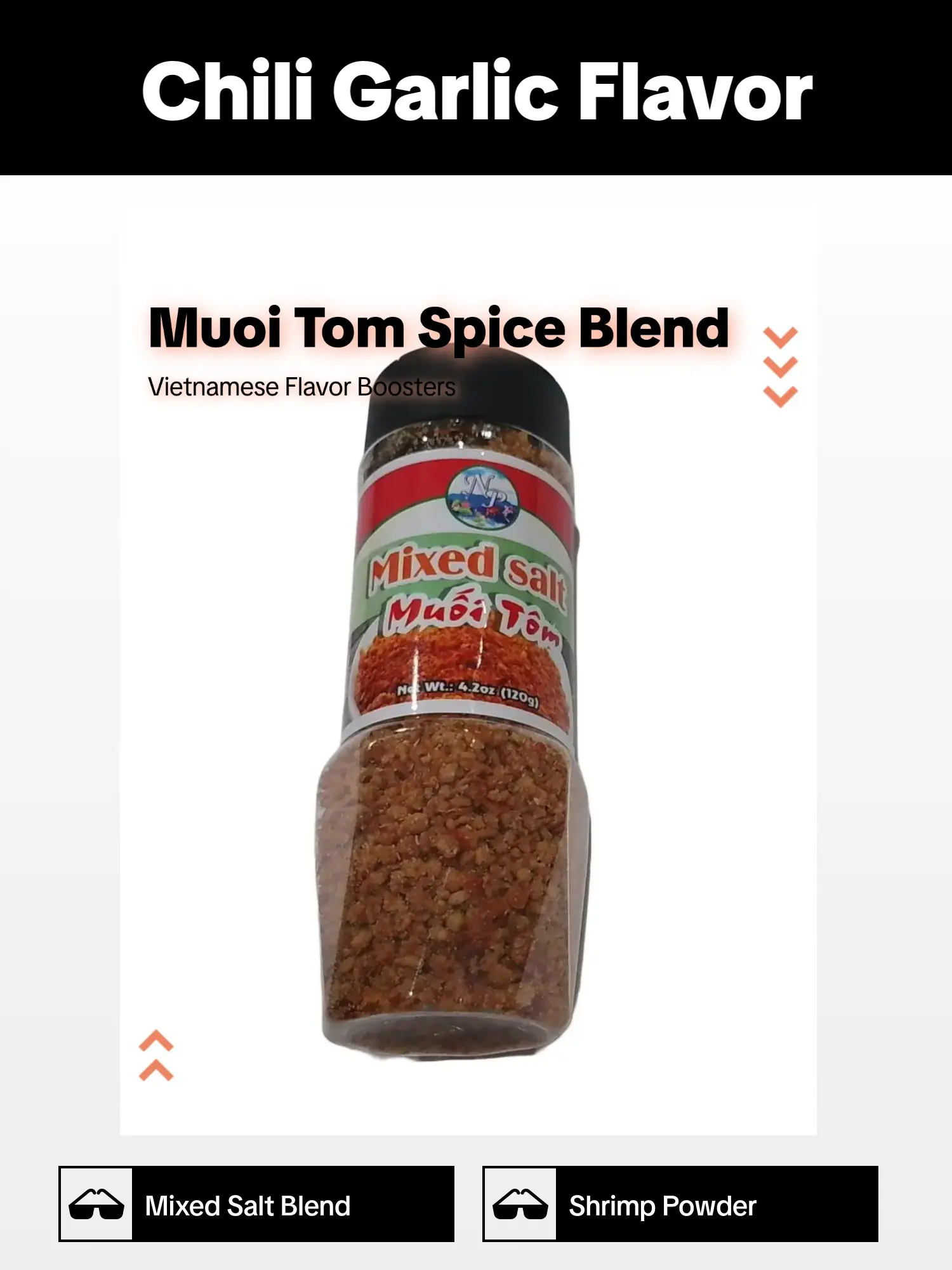Mixed Salt Muoi Tom Salt with Shrimp Powder and Chili Garlic 4.2 oz 120g (NP) Vietnamese Food and snacks seasoning spices