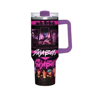 K Pop x Saja Boys 30oz Insulated Stainless Steel Tumbler With Handle Portable Leakproof Straw Lid Vacuum Flask Hot Cold Drinks Travel Bottle Gift