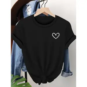Graphic Tee Love Graphic Print T-shirt, Short Sleeve Crew Neck Casual Top for Summer & Spring, Women's Clothing