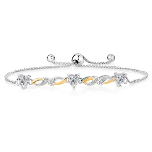 Gem Stone King 925 Silver and 10K Yellow Gold Lab Grown Diamond Bracelet For Women | 1.35 Cttw | Gemstone April Birthstone | Heart Shape 5MM | Fully Adjustable 9 Inch