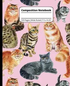 Composition Notebook - Cute Cat Journal, Fun Kitty Pattern for Cat Lovers (Wide Ruled, 120 Pages, 7.5 x 9.25")