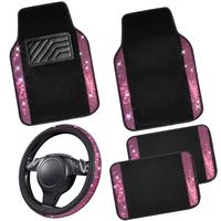 Pink Car Floor Mats + Steering Wheel Cover