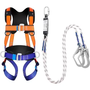 Full Body Safety Harness Fall Protection Kit with Shock Absorbing Lanyard, Heavy-Duty Construction Harness for Roofing, Tree Work, Maintenance, and Industrial Use, Includes Storage Bag