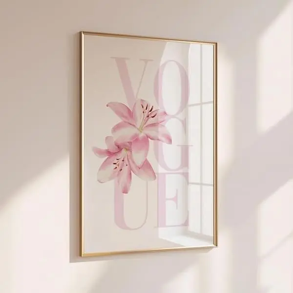 Pink Lily Vogue Print No Frame | Trendy Fashion Girl Wall Art | College Dorm Decor