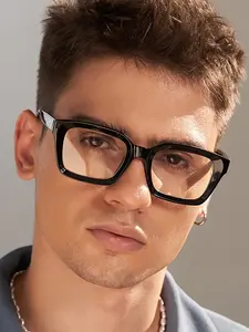 Men's Classic Square Full Frame Transparent Eyeg, Modern Casual Style, Suitable for Daily Life, Gaming, Office Use, Fashion Glasses