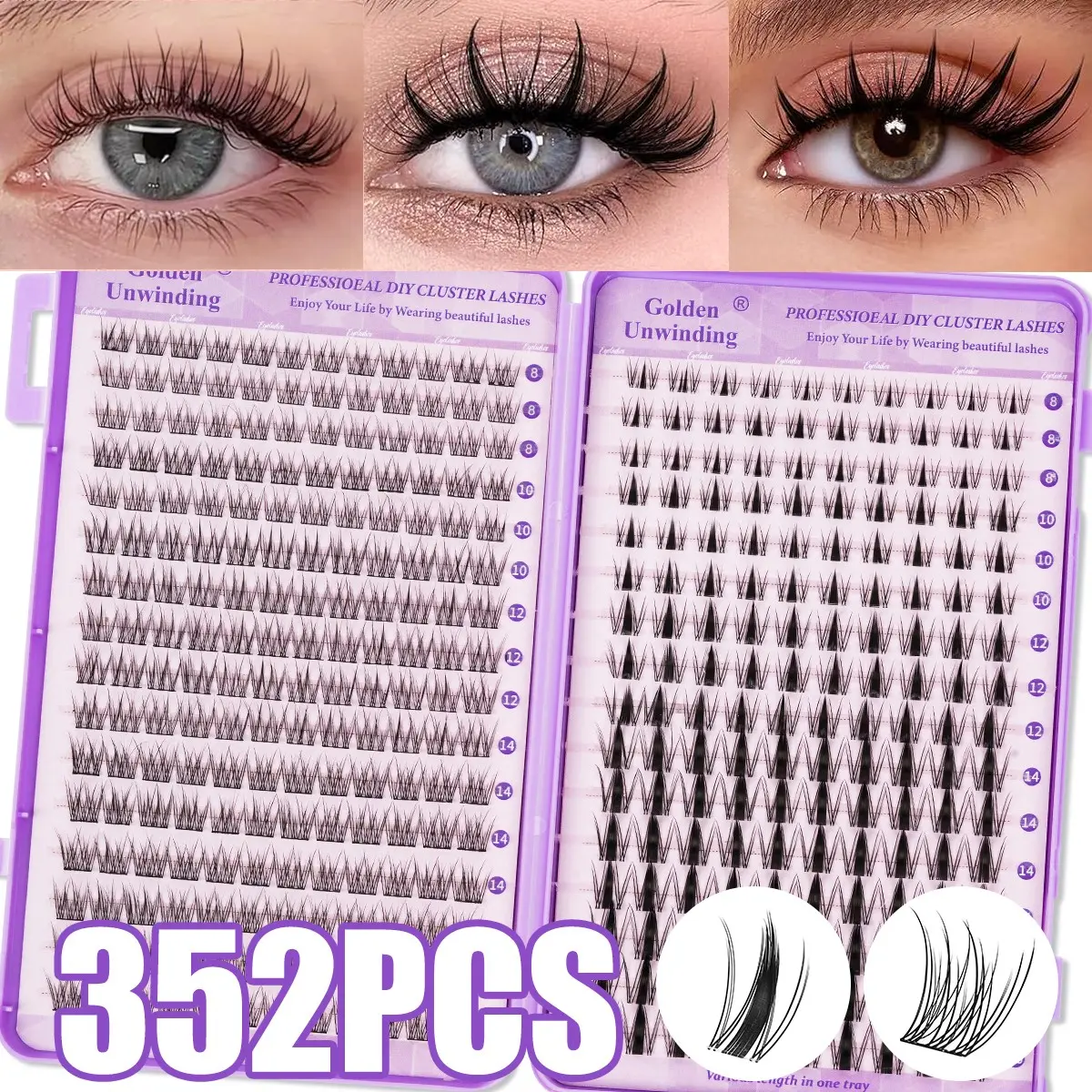False eyelash extension set, DIY Eyelash Clusters, DIY Eyelash Extensions, Cosmetic eyelashes, thick, light anime eyelashes, 8-16mm mixed length, soft and comfortable, suitable for novice home extension, daily stage makeup, reusable