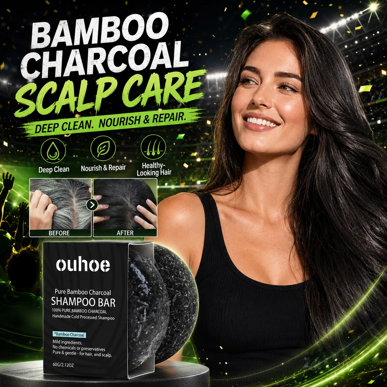 Bamboo Charcoal Shampoo Bar for Deep Scalp Cleanse - Natural Handmade Cold Processed Solid Shampoo with Activated Bamboo Charcoal for Nourish & Repair, Strengthening Hair Care for Dry Damaged Hair, Travel Size Hair Soap for Men Women, Great Gift Idea