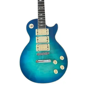 6 String Electric Guitar  LP Style 3 Pickups Blue Finish Rosewood Fretboard