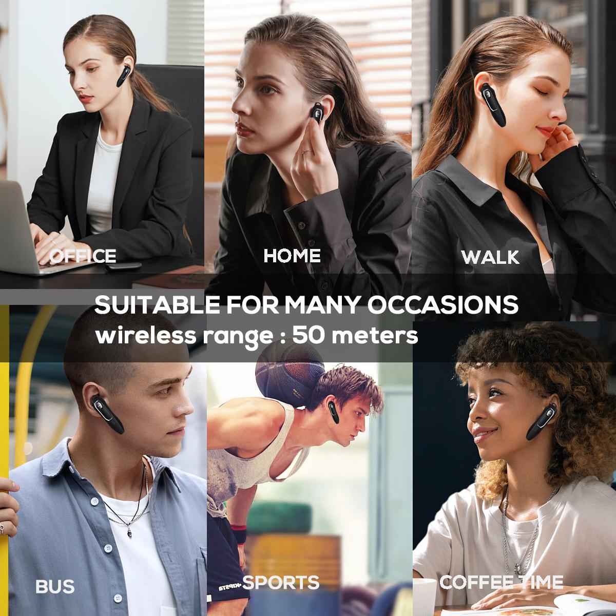 YUEYINOK Single-Ear Earphone, Bluetooth Earpiece, Hands-Free Bluetooth Headset for Work, Commuting & Driving, Clear Calls, Stable Connection, Wider Range, 30+ Hrs Talk Time hands free headset for work calls easy headset for daily use