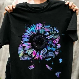 Jeep T Shirt Jeep Sunflower Colorful, Jeep Tee shirts, Jeep Shirt For Women Casual Cotton Fabric Fit