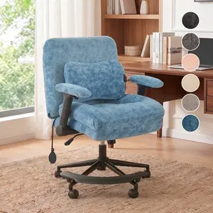 Armchair with Moveable Heated Pillows and Air Lumber Support, Crisscross Leg Chair with Adjustable Armrest and height, 360° Swivel Office Chair, Desk Chair with Rotatable Pedal