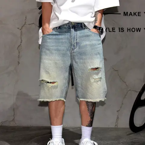 Men's Casual Loose-Fit Light Wash Five-Pocket Shorts, Casual Wear, Modern Zipper Design, Comfortable and Stylish Summer Shorts, Shorts with Pocket