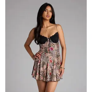 Sweet But Savage Lace Floral Leopard Mini Dress