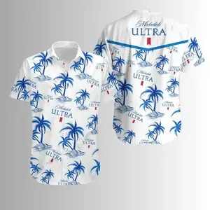 Michelob Ultra Hawaiian Shirt Men Women Beer Lover Skull Doodle Print Casual Loose Button Down Summer Beach Party Vacation Fan Gift Streetwear Spring Cool Comfy Unisex Top