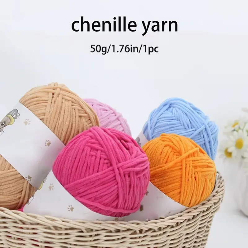 1 Piece Fine Ice Stripe 50g Matte Chenille Premium Yarn, Ideal for Crochet Projects, Hand Knitting, Soft and Durable Material, Perfect for Crafting Enthusiasts, DIY Knitting Supplies
