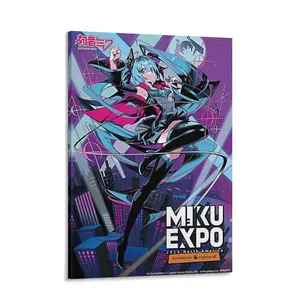 Hatsune Miku EXPO 2024 World Concert Tour Series North America Celebrate 10th Anniversary Poster Raven Print Vintage Wall Art Moody Dark Gothic Decor
