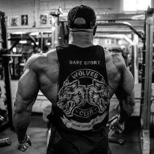 Darcsport Wolf Head Cotton Spandex Stretch Sports Vest Sleeveless Shirt Mesh