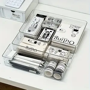 2-piece plastic storage box set - stackable drawer and desktop organizer separated, no assembly required, free combination modular system, suitable for cosmetics, office, kitchen, bathroom, wardrobe - transparent drawer organizer box