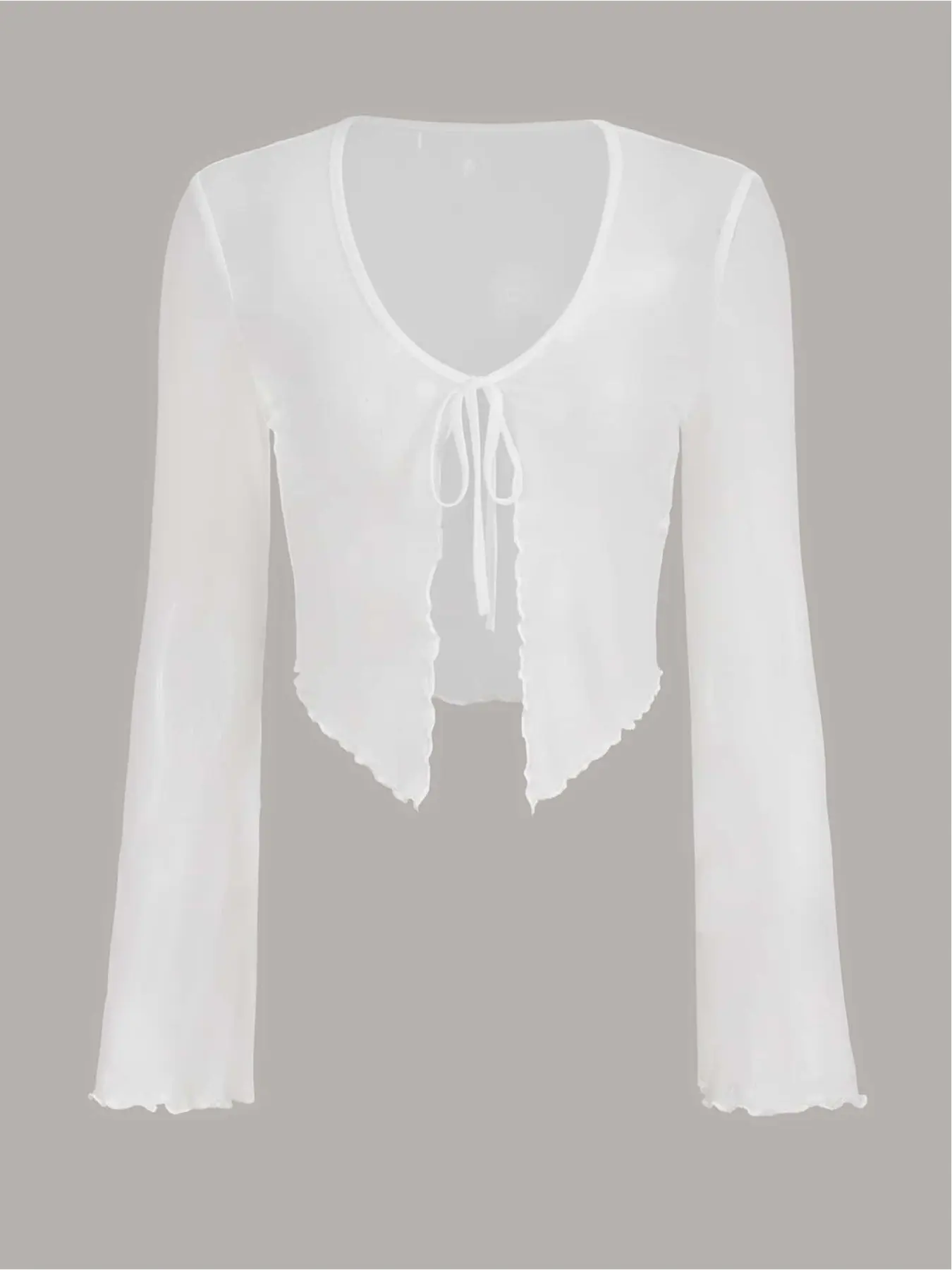Elegant Transparent Sheer Women's Knit Sweater, Casual Plain Fitted Long Sleeve Top, Summer Essential Cool Open Front Jacket, Comfortable & Versatile