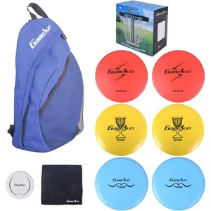 Complete Disc Golf Set with Heavy Duty Nylon Backpack, 2 Drivers, 2 Mid-Ranges, 2 Putters, Mini Disc Marker, Embroidered Black Towel and Gift Color Box