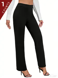 Women's High-waisted Straight-leg Pants - Airy Commuting Yoga Pants - Elasticity for Slimming Effect Casual Long Pants, Fitness and Yoga Sports Straight-leg Pants, Solid Color for Daily Casual Wear, Relaxed and Fitted Straight-leg Pants,