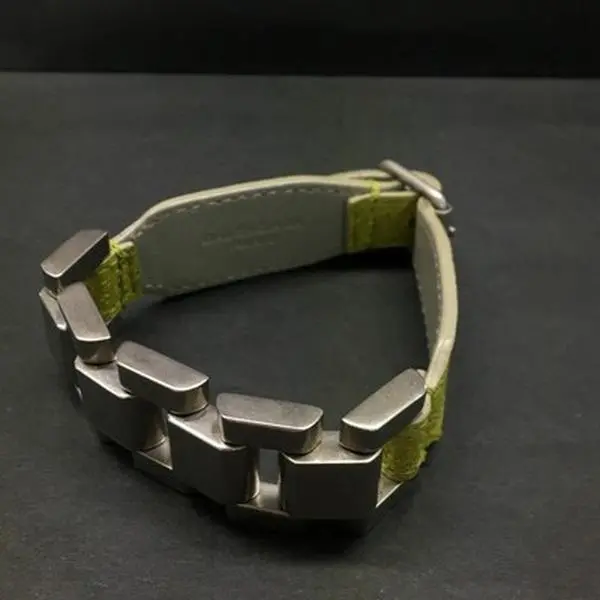 Pre-owned Balenciaga Chain Motif Green Leather Bangle Bracelet 11948332671/099165