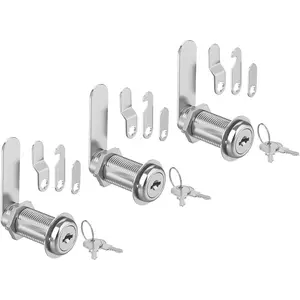 3 Pcs Cabinet Locks with Keys, 1-1/2'' Cam Lock Keyed Alike Fit 1-3/8'' Max Panel, Drawer Locks Secure Desk Drawer Toolbox Mailbox RV Storage Door, Zinc Alloy