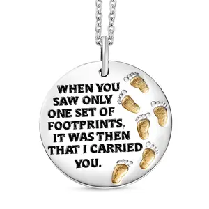 Footprints Pendant in 18K Yellow Gold Plated and Platinum Plated with Stainless Steel Necklace 20 Inches