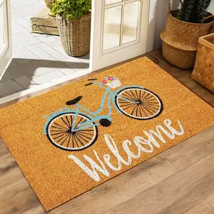 Bicycle Print Welcome Mat, 17x30 Inch Diatomaceous Earth Entryway Rug, Super Absorbent & Quick Dry Floor Mat, Non-Slip Summer Porch Decor, Washable & Mildew-Resistant Welcome Door Mat for Home, Patio, Garden, Farmhouse, Modern Seasonal Floor Rug