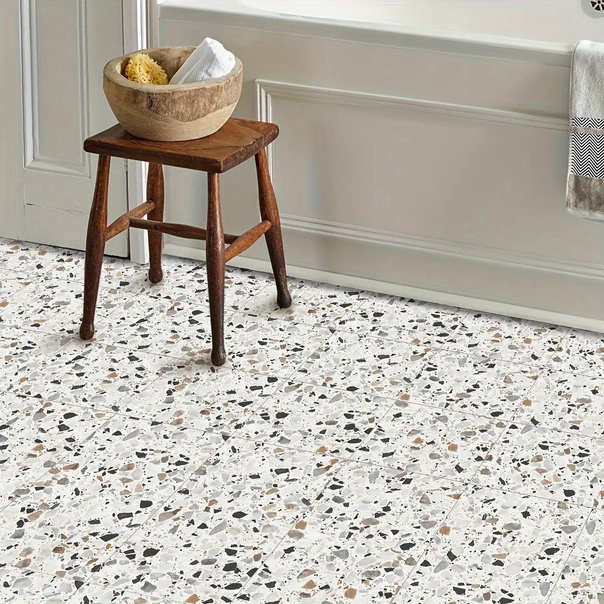 10pcs Marble Self-Adhesive Floor Tiles Marble Look PVC PVC Waterproof Wear-Resistant Bathroom Flooring Stickers Stick and Peel Flooring Balcony Kitchen Tile Renovation Durable PVC Material
