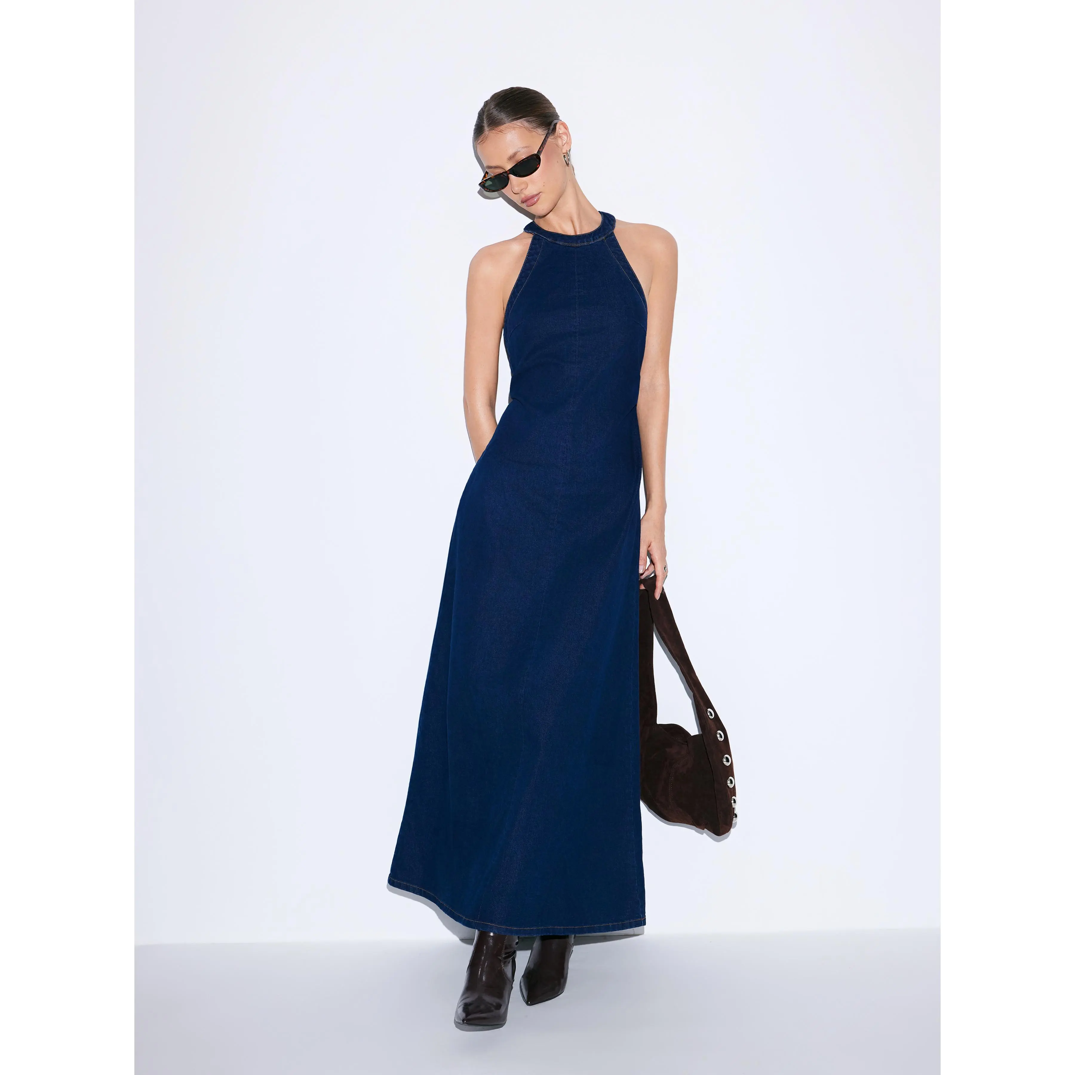 Cider Stretch Washed Denim Halter Neck A-line Maxi Dress SwimWeek - TikTok Shop Cider Stretch Washed Denim Halter Neck A-line Maxi Dress SwimWeek - TikTok Shop