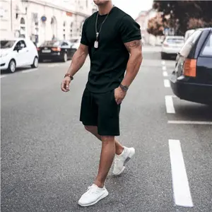 Men'S Short Sleeve T-Shirt and Shorts Set Sport Casual Crew Neck Muscle Sportswear 2 Piece Tracksuit Summer Outfits pafei tyugd