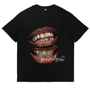 Men's Bold Lips Print Fit Graphic Tee Y2K  Streetwear Drop Shoulder Casual Cotton Top Comfortable Machine Washable for Summer Menswear