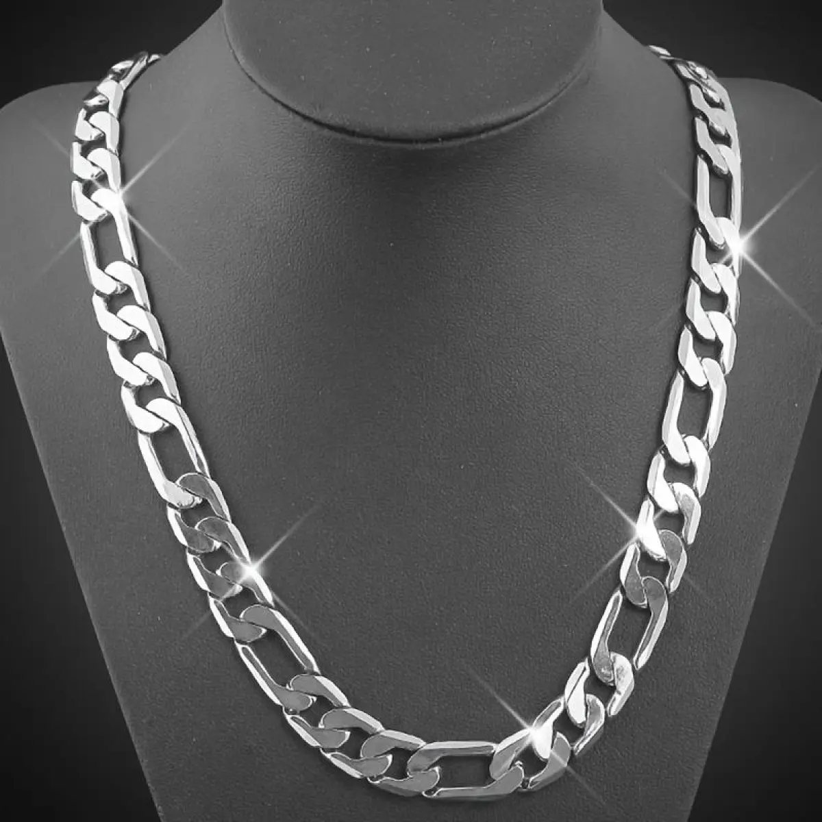 [1pc Silver Figaro Chain Necklace] 925 Silver Metal Coating Male Necklace, 12mm Stylish Flat Figaro Link, Elegant Daily Fashion Accessory, Non Tarnish Necklace, Flat Chain Necklaces