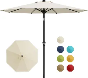 9FT Patio Umbrella - Outdoor Table Umbrella with Smooth Crank Lift, Push Button Tilt and 8 Sturdy Ribs - Market Umbrella UV Protection Waterproof for Pool, Deck, Yard, Garden