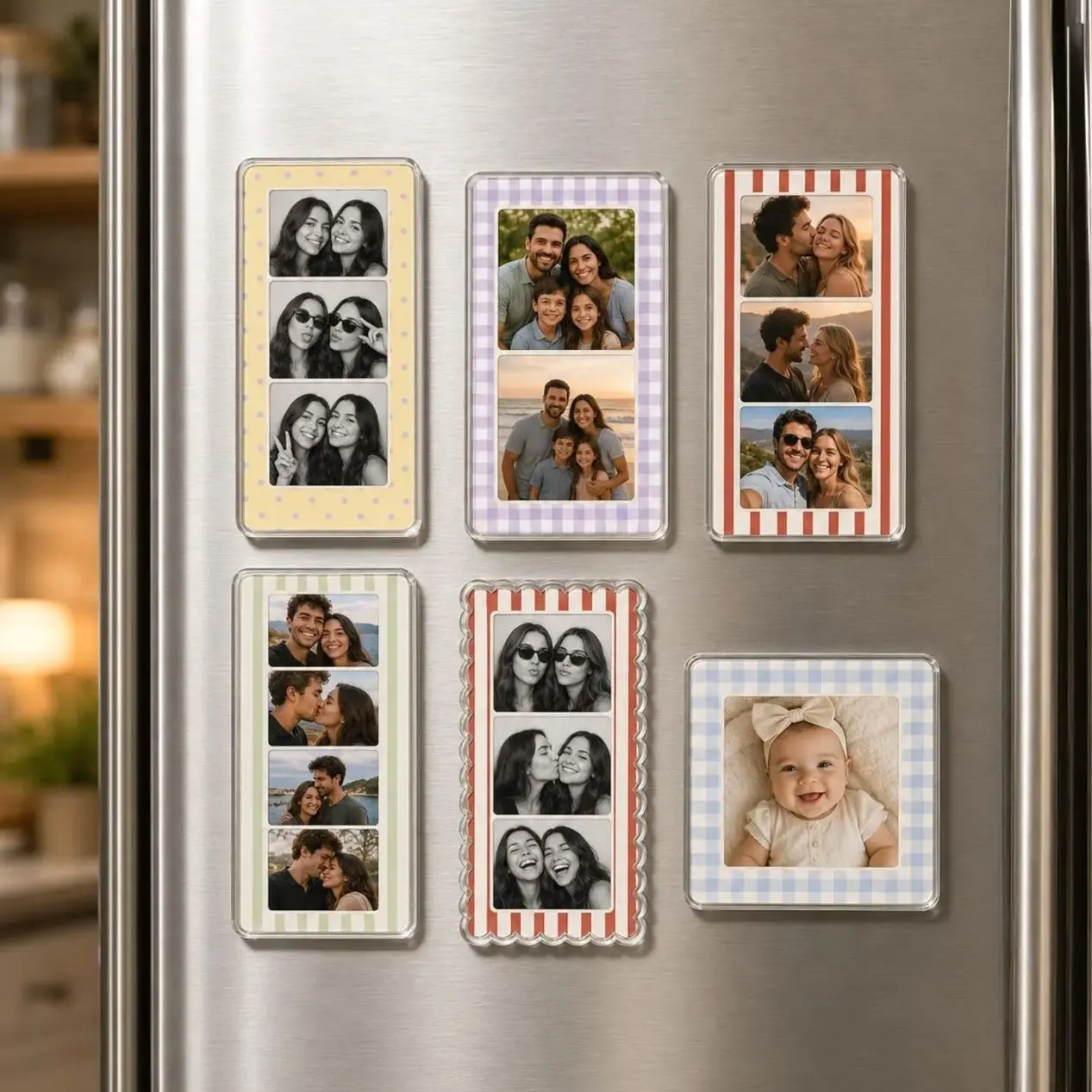 Personalized Photo Strip Fridge Magnet, Custom Picture Collage Acrylic Magnet, Family Photo Refrigerator Gift