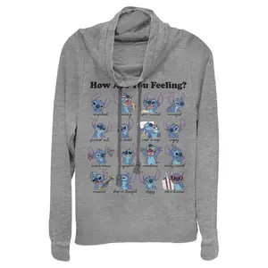 Juniors Womens Lilo & Stitch How Are You Feeling Cowl Neck Sweatshirt